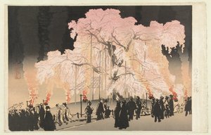 Kirsebærblomst om natten i Maruyama-parken Maruyama no yozakura (titel på objekt) af Yoshikawa Kanpo