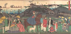 Udlændinge besøger det berømte sted Gongen-bjerget i Kanagawa, 2. måned, 1861. af Yoshikazu