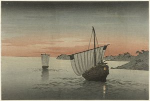 To sejlskibe langs kysten af Yoshimune (II) , Utagawa