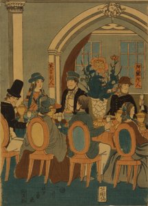 Banket for fem nationer Yokohama club, 1861 af Yoshitomi Utagawa
