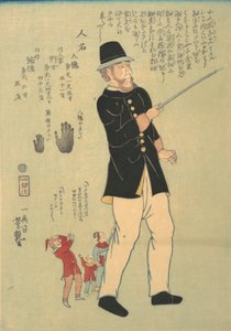 Foreigner Walking with a Pygmy Family, 5. måned, 1863. af Yoshitsuya