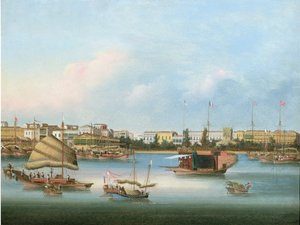 The Hongs i Canton, ca. 1855 (olie) af You Qua