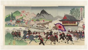 Firesidet angreb på Pyongyang Heijô gekisen shii shingeki zu (titel på objekt) af Yôshû Nobuyasu
