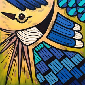 Backyard bird Blue jay, 2023 (olie på lærredspanel) af Yue Zeng