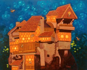 Bee house, 2023 (olie på lærred) af Yue Zeng