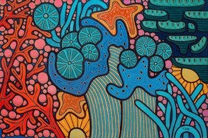 Coral reef blue, 2023 (blandede medier på træplade)