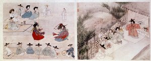 Art coreen: Kvinders kampscene i dagligdagen. Tryk af Sin Yun Bok (eller Hyewon lavede i 1758). 18. eller 19. århundrede. Hyung Pil Chun Collection af Yun bok Sin