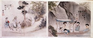 Art coreen: vandre- og bådscene. Tryk af Sin Yun Bok (eller Hyewon) (født 1758). 1700-tallet. af Yun bok Sin