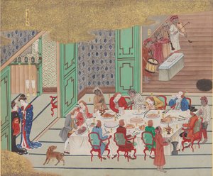 Hollandsk banket, Nagasaki juleaften, fra Bankan-zu, 1797. af Yushi Ishizaki