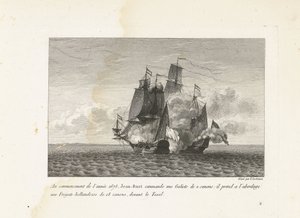 Jan Bart verovert een Hollands fregat bij Texel, 1675 I begyndelsen af ​​året 1675 kommanderer Jean-Bart en Galiote på 2 kanoner: han gik ombord på en hollandsk fregat på 18 kanoner foran Texel (titel på objekt) Samling af Jean-B