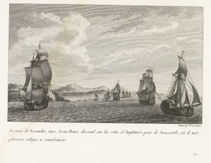 Jan Bart voor de engelske kyst ved Newcastle, 1692 I november 1692 går Jean-Bart ned på Englands kyster nær Newcastle, hvor han sætter flere landsbyer til bidrag (titel på objekt) Samling af kampene af Jean-Bart, fløjchef så