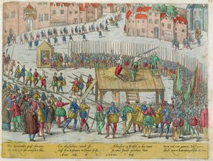 Henrettelsen af tyve adelige ledere, herunder greverne Egmont og Horn af hertugen af Alva i Bruxelles af Zacharias (school of) Dolendo