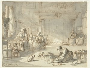 Interiør i et hus med kvinder og børn af Zacharias Blijhooft