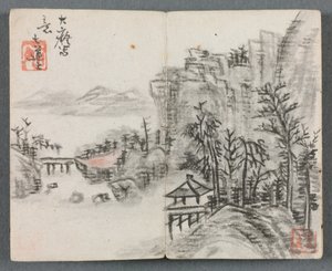 Miniaturealbum med figurer og landskab Cliff Landscape with Bridge, 1822.
