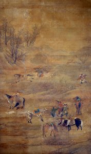 Mongolian rider chasing a horse. Silk Painting by Fou Tchao Mongdani