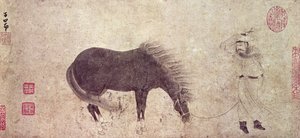 Hest og brudgom om vinteren (blæk på papir)