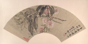 Ferskenblomster og pæon, ca. 1860. af Zhao Zhiqian