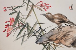 Blad fra et album med blomster- og fuglemalerier af Zhen Wang