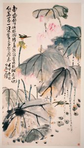 Lotus og grønne fugle af Zhen Wang