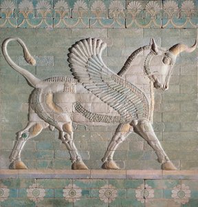 00353 Vinget tyr, persisk, fra Susa, Achaemenid Dynasty, ca. 500 f.Kr. (glaserede fliser)