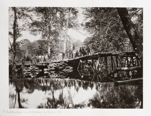 En militærbro over Chickahominy, Virginia, USA, ca 1862 af Ferdinand Georg Waldmuller