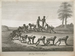 Aboriginale mænd, der imiterer hunde, Australien af Frederick (attr. to) Barnard