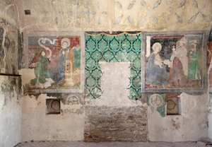 Biertan befæstede kirke. katolske tårnfresker af . .