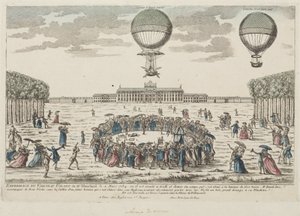 Blanchards første bestigning i en ballon, 2. marts 1784 af Frederick (attr. to) Barnard