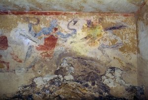Blå Dæmon med slanger, fresco, Tomb of Blue Demons, Necropolis of Tarquinia (UNESCO World Heritage List, 2004), Lazio, Italien Etruskisk civilisation, 5. århundrede f.Kr.