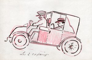 Bil med chauffør. omkring 1910 (tegning) af . .
