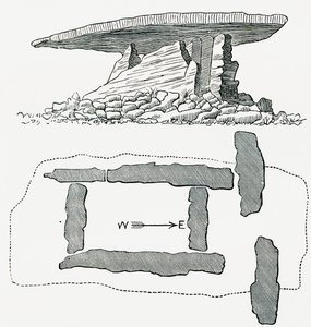 Chûn Quoit, Cornwall, England, sidebillede og grundplan, fra Our Own Country publiceret 1898 af Ferdinand Georg Waldmuller