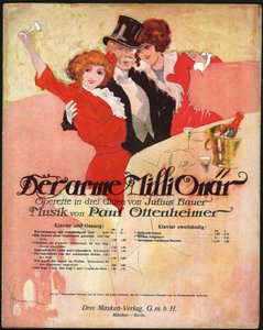 Elegant mand omgiver smukke kvinder i Belle Epoque. ca. 1913 (illustration) af . .