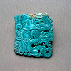 Gravering af Itzamna fra en grav i Topoxte, Peten, Guatemala, klassisk periode, ca. 300-900 e.Kr. (jade) af Hippolyte Lalaise Devéria