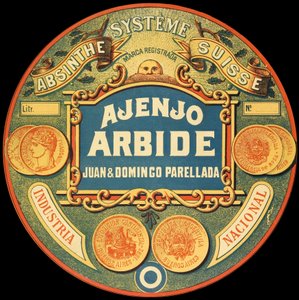 Etiket af det argentinske absintmærke Ajenjo Arbide af Frederick (attr. to) Barnard