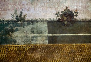 Blomstervase, detalje fra en fresco, der forestiller en have med frugttræer og fugle, fra House of Livia på Palatinerhøjen, Rom, Italien. romersk civilisation af Georg Carl Heinrich Dollmann