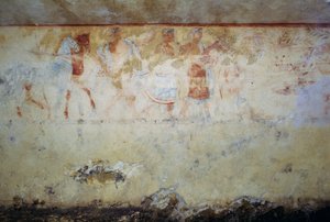 Begravelsesoptog med dansere og musikere, fresco, Tomb of Blue Demons, Necropolis of Tarquinia (UNESCO World Heritage List, 2004), Lazio, Italien Etruskisk civilisation, 5. århundrede f.Kr.