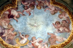 Helligånd og engle. Frisk. Santa Maria delle Vigne basilikaen. Genova. Italien. af . .