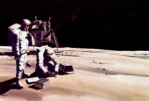 Bemandet rumflyvning, USA, Apollo, General Artists indtryk af astronauter, der arbejder på Månen af Ferdinand Georg Waldmuller