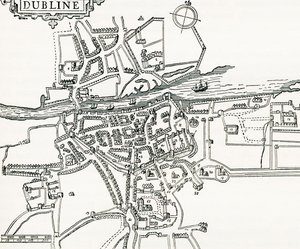 Kort over Dublin, Irland i 1610, fra Our Own Country udgivet 1898 af Ferdinand Georg Waldmuller