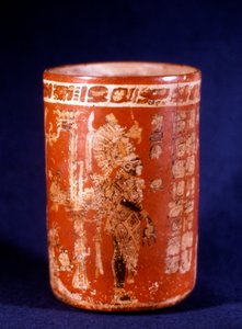 Maya Funerary Vase fra Uaxactun, Guatemala, Tepeu fase (keramik)