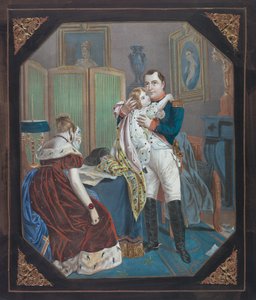 Napoleon og kejserinde Marie-Louise med kongen af Rom, ca. 1860 (litografi) af . .