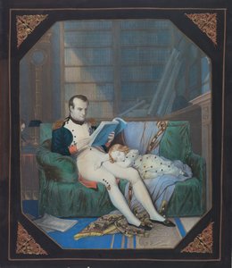 Napoleon i sit studie med kongen af Rom, ca. 1860 (litografi) af . .