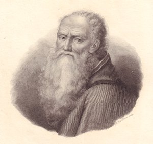 Portræt af den italienske maler Bernardino Luini (ca. 1481-1532), kobberstik af Caterina Piotti-Pirola fra selvportræt af Luini