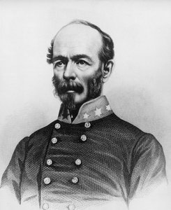 Portræt af Joseph Eggleston Johnston (1807-1891), amerikansk hærofficer under den mexicansk-amerikanske krig, Seminole-krigene og den amerikanske borgerkrig, gravering af William Walcutt