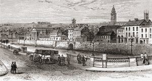 Shandon ved floden Lee, County Cork, Irland i slutningen af det 19. århundrede, fra Our Own Country udgivet 1898 af Ferdinand Georg Waldmuller