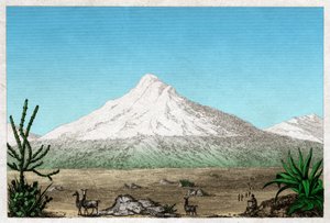 Chimborazo-vulkanen fra plateauet Tapia, Ecuador. omkring 1840 (gravering) af . .