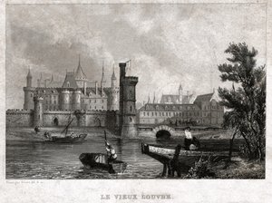 Det gamle Louvre, begyndelsen af det 19. århundrede (gravering) af . .