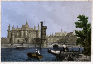 Det gamle Louvre, begyndelsen af det 19. århundrede (gravering) af . .