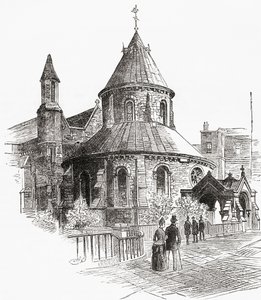 Temple Church, London, England, set her i det 19. århundrede. af . .