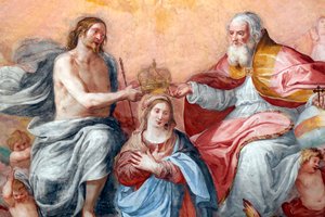 Jomfruens kroning. Frisk. Basilikaen Santissima Annunziata del Vastato. Genova. Italien. af . .